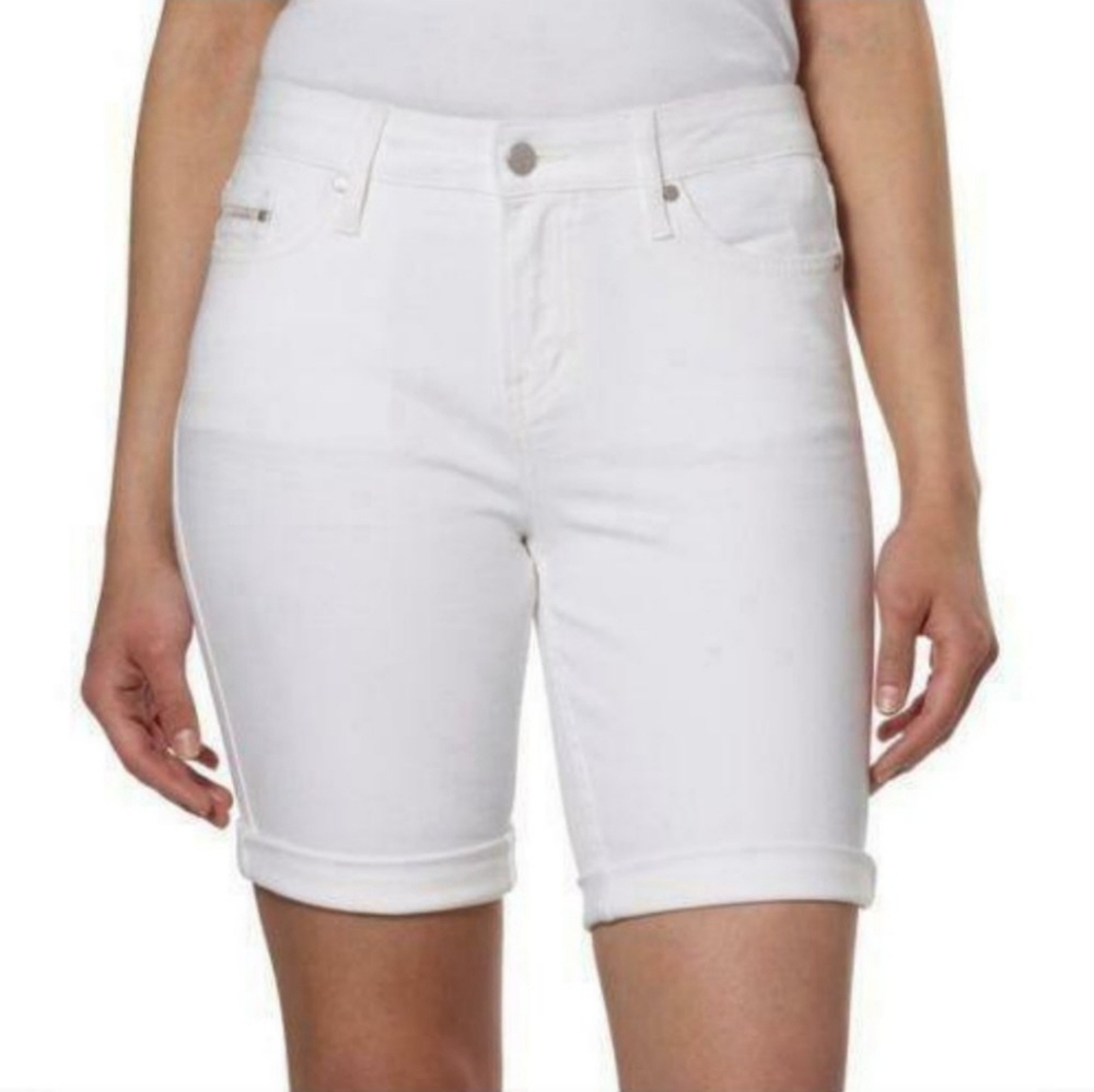 Nwt Calvin Klein White Jean Shorts Bermuda cuffed hem‎ size 16 8" inseam